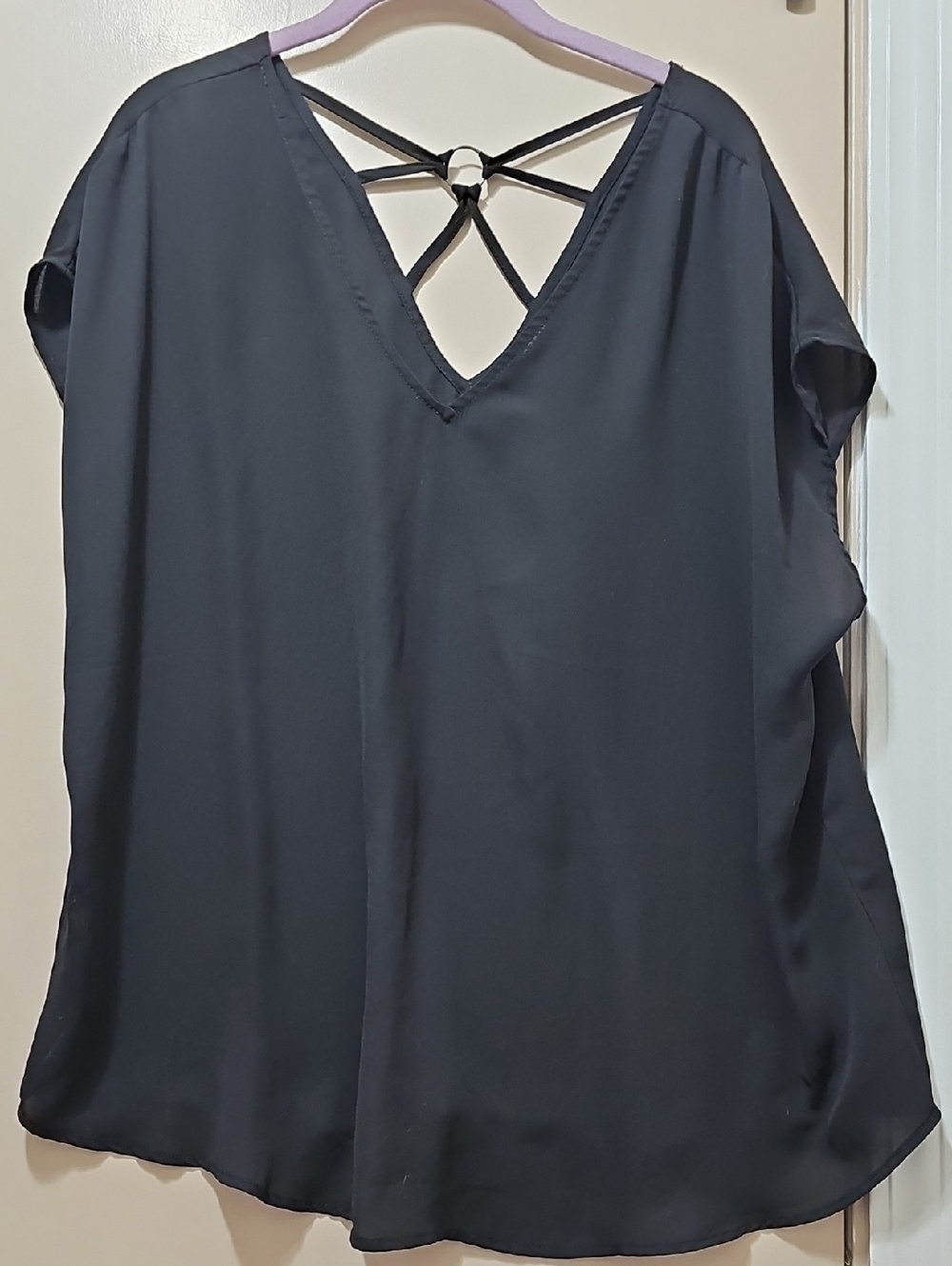 torrid Black V-Neck Blouse with Strappy Back Ring Detail
